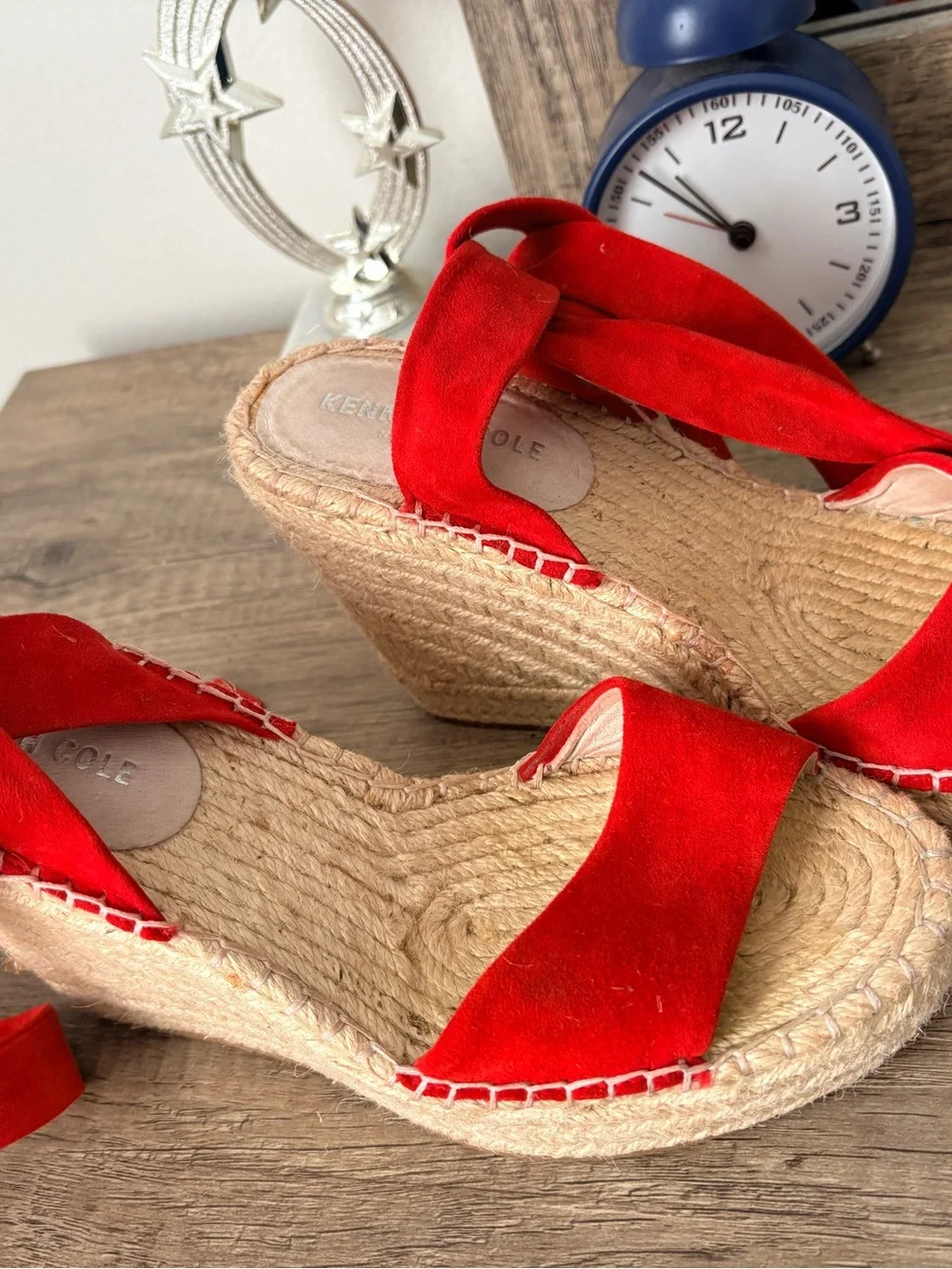 Kenneth Cole Red Espadrille Wedge Sandals with Ankle Wraps
